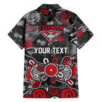 Personalized Essendon Bombers Family Matching Off Shoulder Maxi Dress and Hawaiian Shirt Aboriginal Dot Painting Graffiti Style