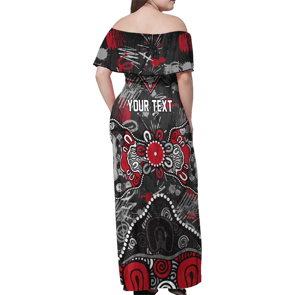 Personalized Essendon Bombers Family Matching Off Shoulder Maxi Dress and Hawaiian Shirt Aboriginal Dot Painting Graffiti Style