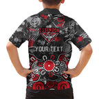 Personalized Essendon Bombers Family Matching Off Shoulder Short Dress and Hawaiian Shirt Aboriginal Dot Painting Graffiti Style