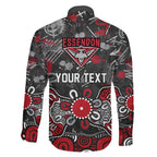 Personalized Essendon Bombers Family Matching Off Shoulder Short Dress and Hawaiian Shirt Aboriginal Dot Painting Graffiti Style