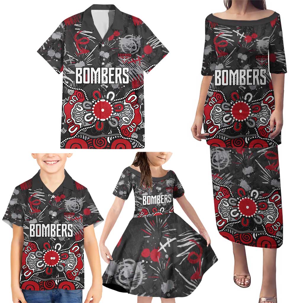 Personalized Essendon Bombers Family Matching Puletasi and Hawaiian Shirt Aboriginal Dot Painting Graffiti Style