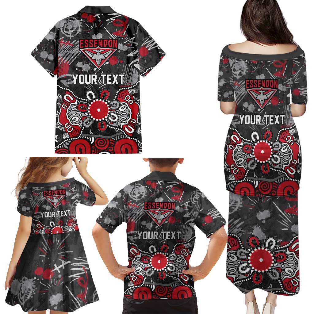 Personalized Essendon Bombers Family Matching Puletasi and Hawaiian Shirt Aboriginal Dot Painting Graffiti Style