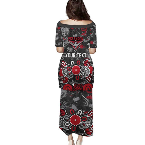 Personalized Essendon Bombers Family Matching Puletasi and Hawaiian Shirt Aboriginal Dot Painting Graffiti Style