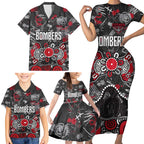 Personalized Essendon Bombers Family Matching Short Sleeve Bodycon Dress and Hawaiian Shirt Aboriginal Dot Painting Graffiti Style