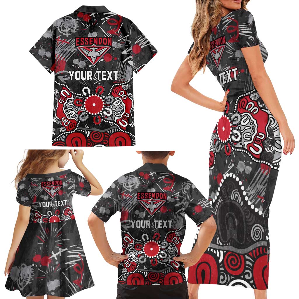 Personalized Essendon Bombers Family Matching Short Sleeve Bodycon Dress and Hawaiian Shirt Aboriginal Dot Painting Graffiti Style