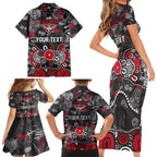 Personalized Essendon Bombers Family Matching Short Sleeve Bodycon Dress and Hawaiian Shirt Aboriginal Dot Painting Graffiti Style