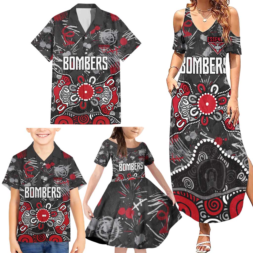 Personalized Essendon Bombers Family Matching Summer Maxi Dress and Hawaiian Shirt Aboriginal Dot Painting Graffiti Style