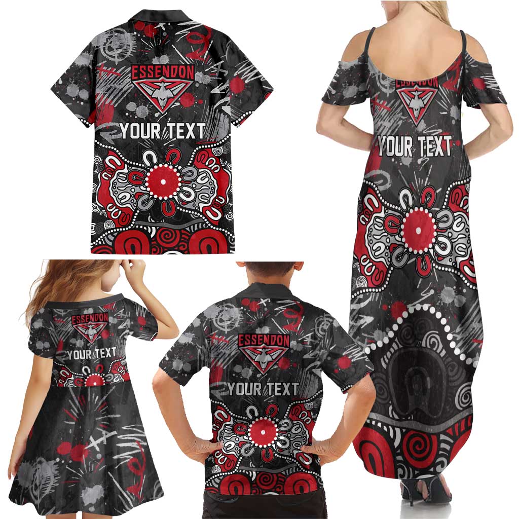Personalized Essendon Bombers Family Matching Summer Maxi Dress and Hawaiian Shirt Aboriginal Dot Painting Graffiti Style