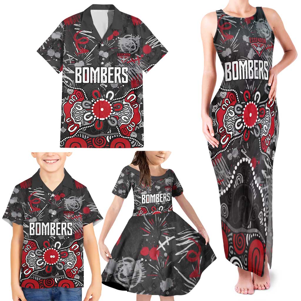 Personalized Essendon Bombers Family Matching Tank Maxi Dress and Hawaiian Shirt Aboriginal Dot Painting Graffiti Style