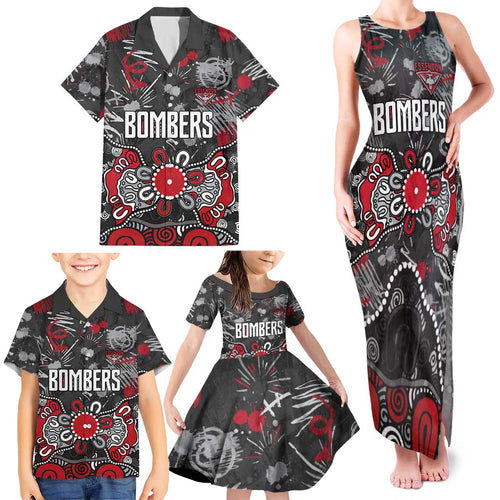 Personalized Essendon Bombers Family Matching Tank Maxi Dress and Hawaiian Shirt Aboriginal Dot Painting Graffiti Style