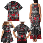 Personalized Essendon Bombers Family Matching Tank Maxi Dress and Hawaiian Shirt Aboriginal Dot Painting Graffiti Style