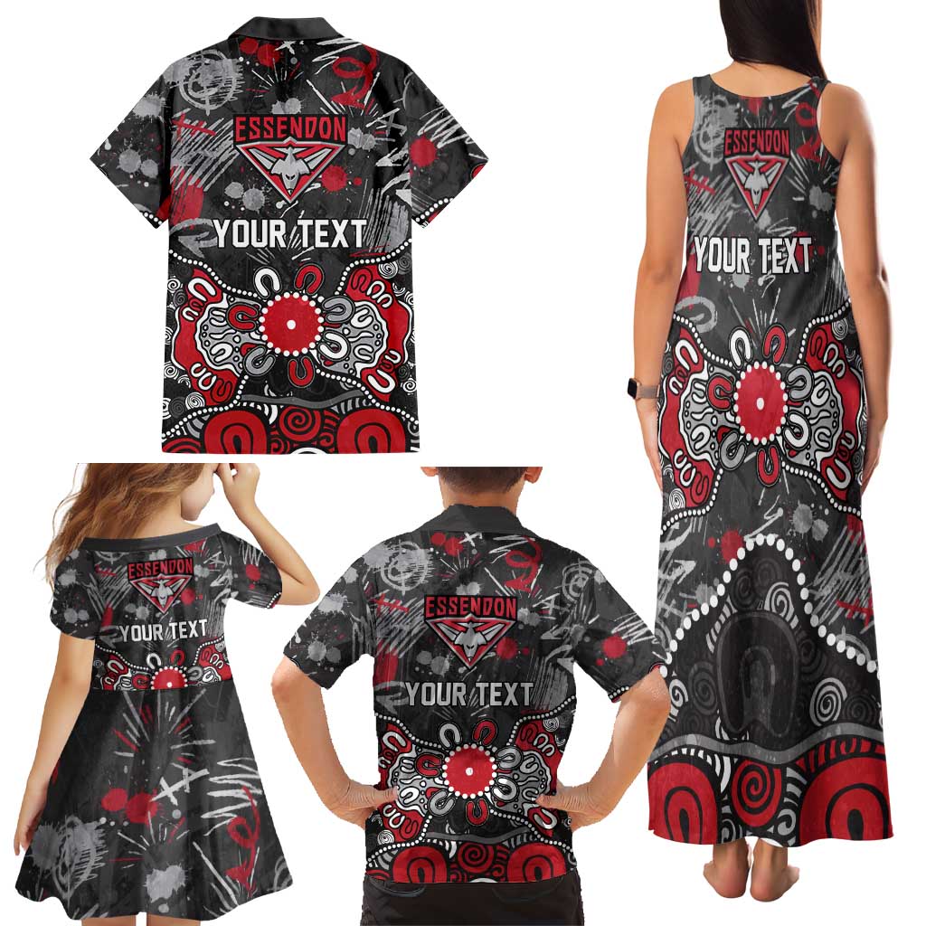 Personalized Essendon Bombers Family Matching Tank Maxi Dress and Hawaiian Shirt Aboriginal Dot Painting Graffiti Style