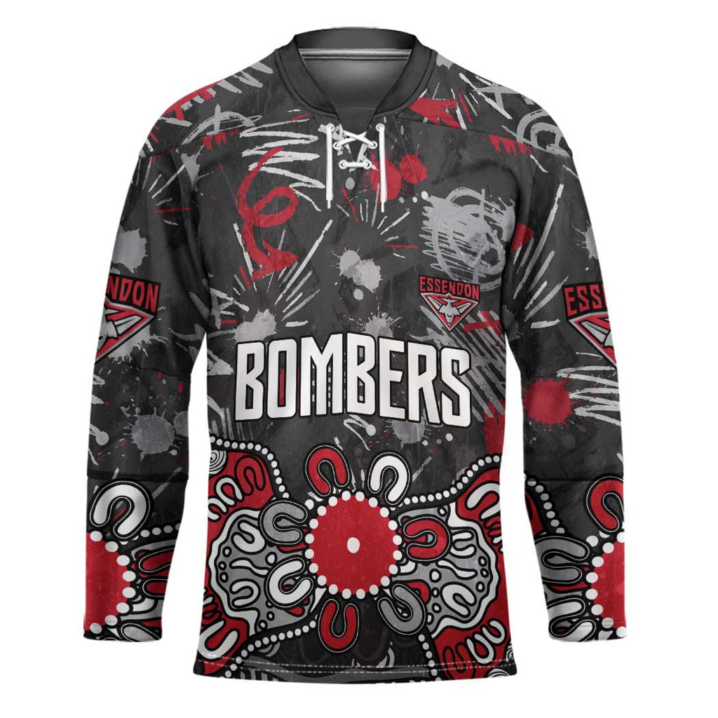 Personalized Essendon Bombers Hockey Jersey Aboriginal Dot Painting Graffiti Style