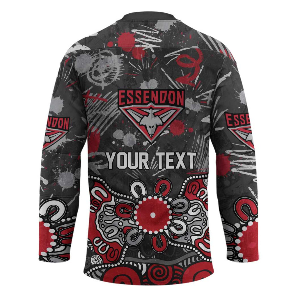 Personalized Essendon Bombers Hockey Jersey Aboriginal Dot Painting Graffiti Style