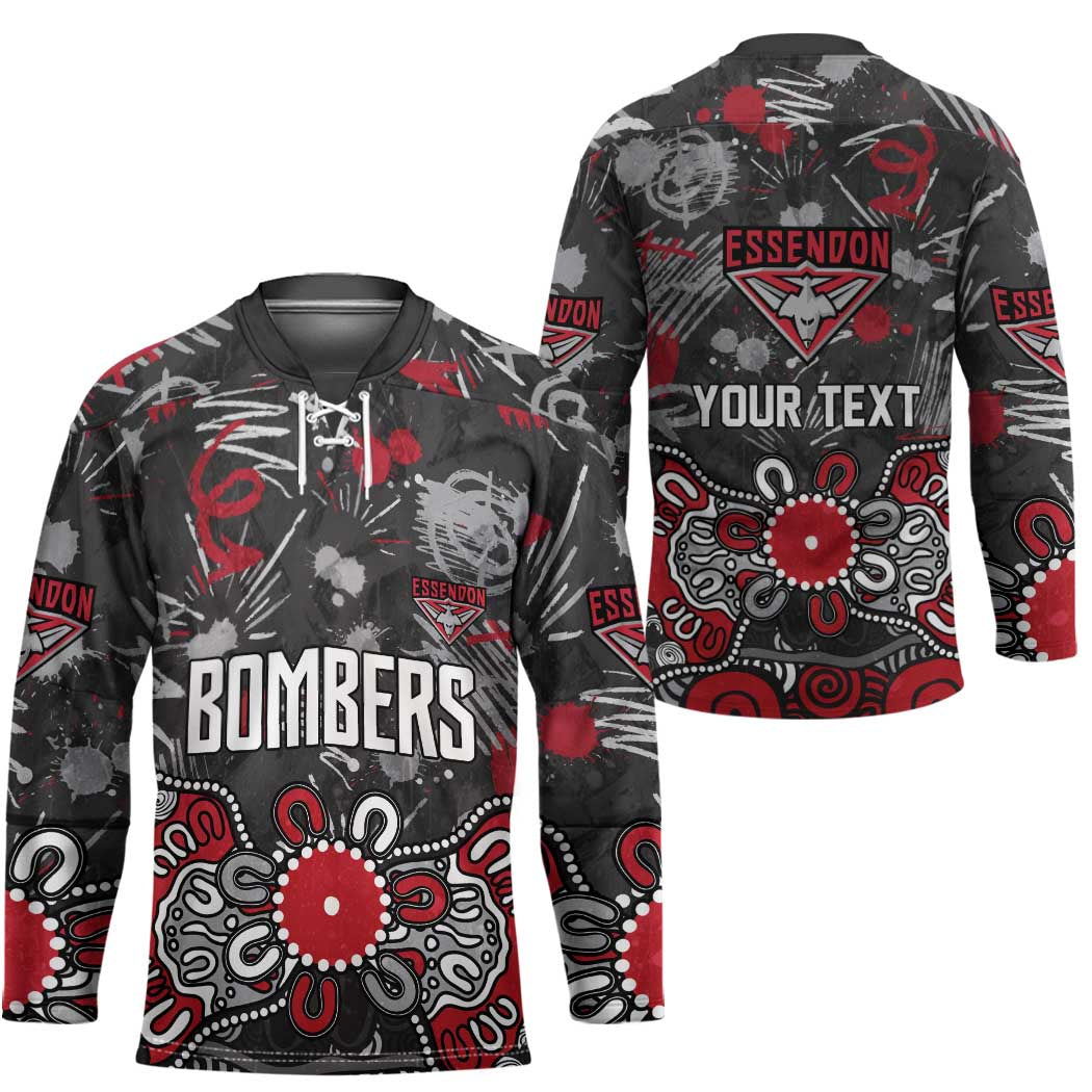 Personalized Essendon Bombers Hockey Jersey Aboriginal Dot Painting Graffiti Style