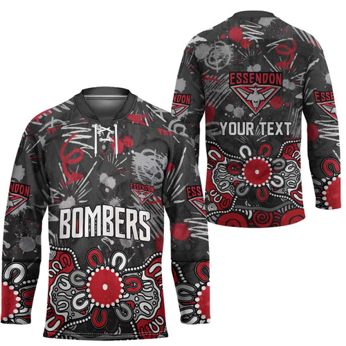 Personalized Essendon Bombers Hockey Jersey Aboriginal Dot Painting Graffiti Style