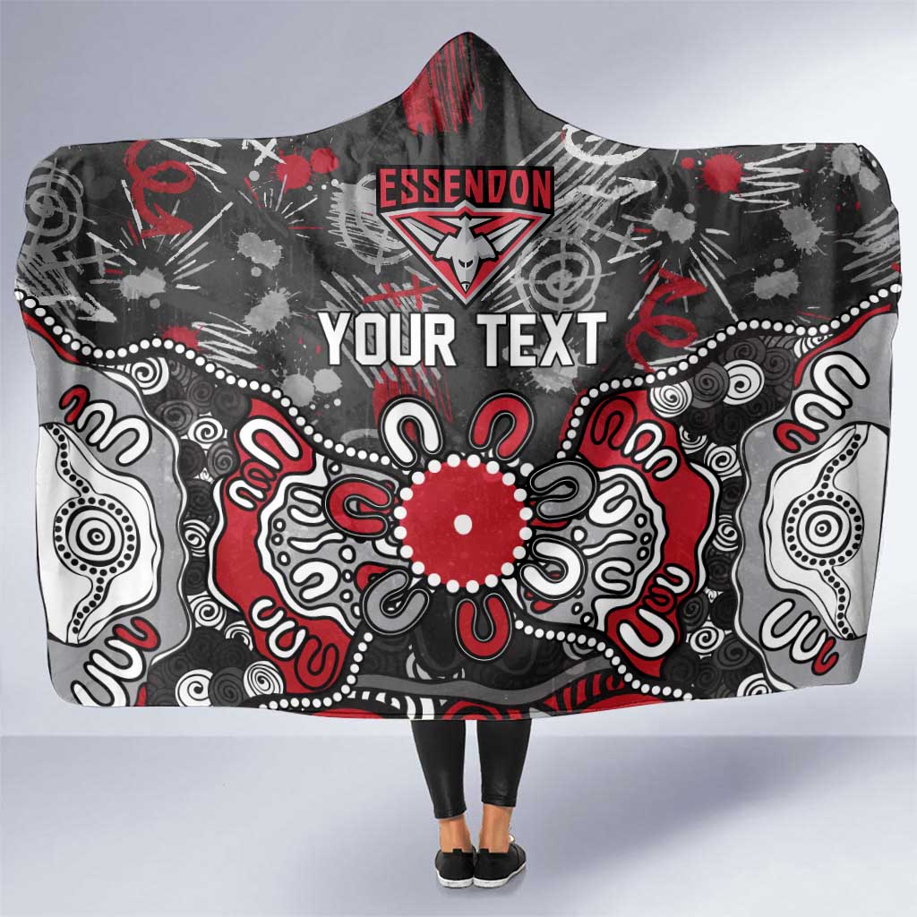 Personalized Essendon Bombers Hooded Blanket Aboriginal Dot Painting Graffiti Style
