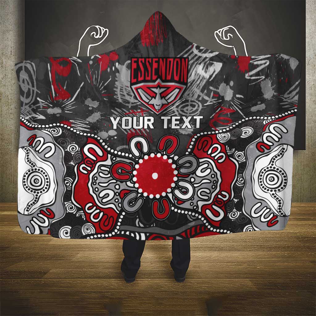Personalized Essendon Bombers Hooded Blanket Aboriginal Dot Painting Graffiti Style