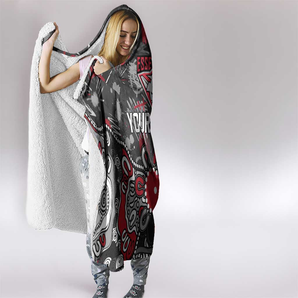 Personalized Essendon Bombers Hooded Blanket Aboriginal Dot Painting Graffiti Style