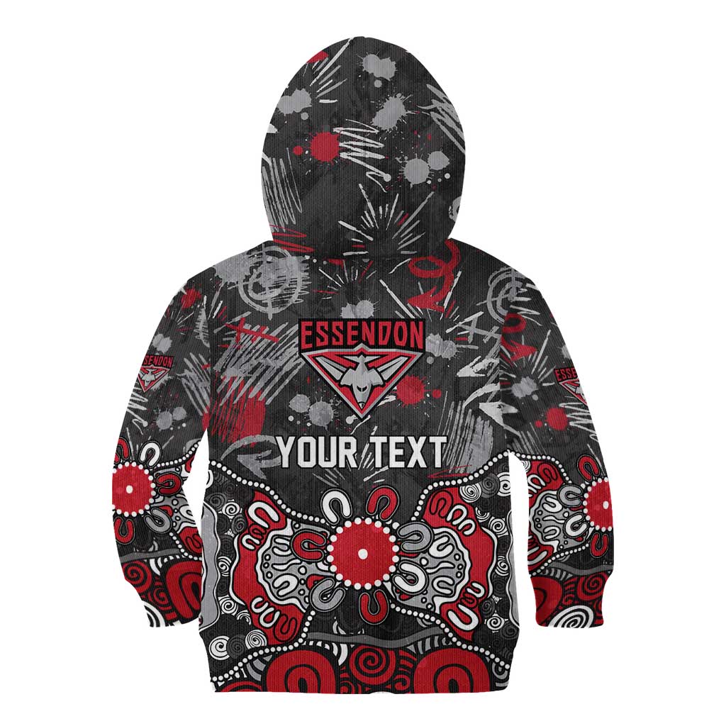 Personalized Essendon Bombers Kid Hoodie Aboriginal Dot Painting Graffiti Style