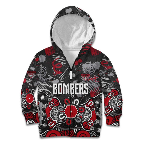 Personalized Essendon Bombers Kid Hoodie Aboriginal Dot Painting Graffiti Style