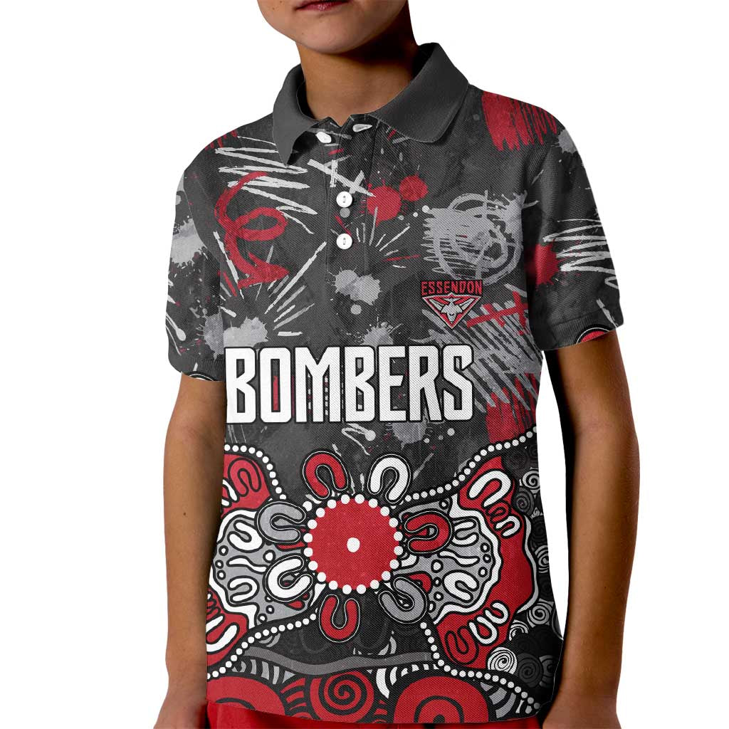 Personalized Essendon Bombers Kid Polo Shirt Aboriginal Dot Painting Graffiti Style