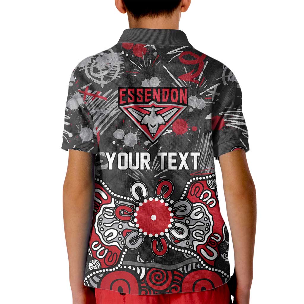 Personalized Essendon Bombers Kid Polo Shirt Aboriginal Dot Painting Graffiti Style