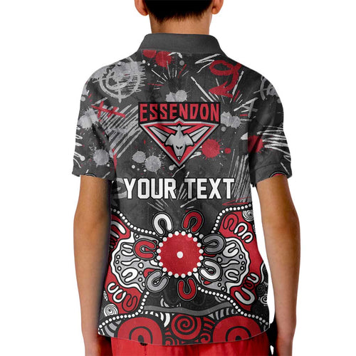 Personalized Essendon Bombers Kid Polo Shirt Aboriginal Dot Painting Graffiti Style