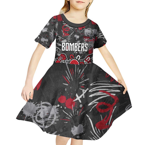Personalized Essendon Bombers Kid Short Sleeve Dress Aboriginal Dot Painting Graffiti Style