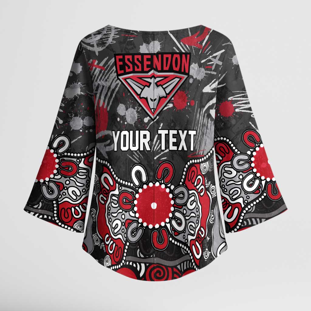 Personalized Essendon Bombers Kimono Sleeve Blouse Aboriginal Dot Painting Graffiti Style