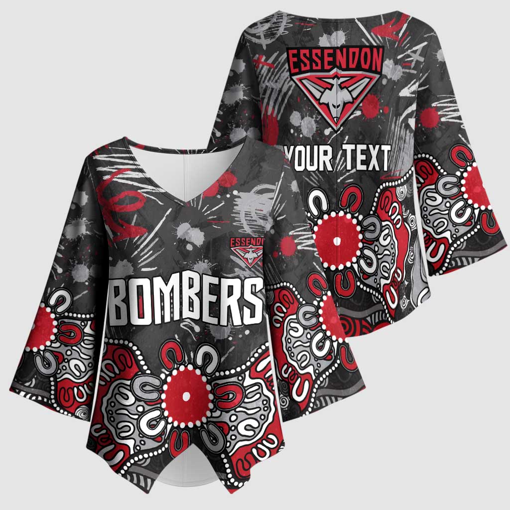 Personalized Essendon Bombers Kimono Sleeve Blouse Aboriginal Dot Painting Graffiti Style
