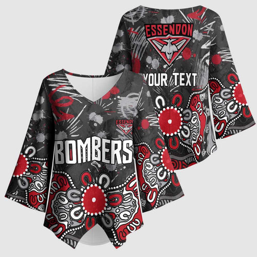 Personalized Essendon Bombers Kimono Sleeve Blouse Aboriginal Dot Painting Graffiti Style