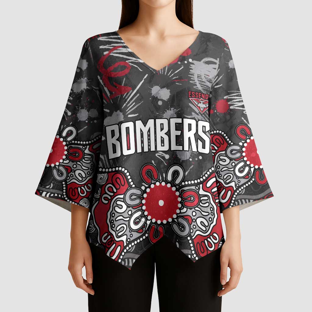 Personalized Essendon Bombers Kimono Sleeve Blouse Aboriginal Dot Painting Graffiti Style