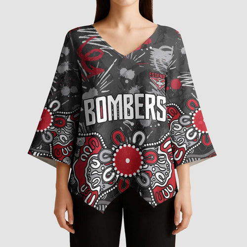 Personalized Essendon Bombers Kimono Sleeve Blouse Aboriginal Dot Painting Graffiti Style
