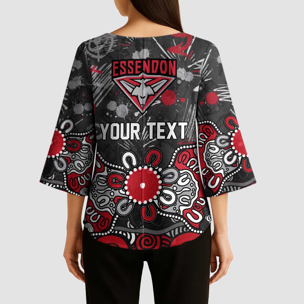 Personalized Essendon Bombers Kimono Sleeve Blouse Aboriginal Dot Painting Graffiti Style