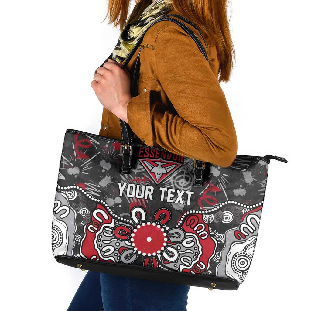 Personalized Essendon Bombers Leather Tote Bag Aboriginal Dot Painting Graffiti Style