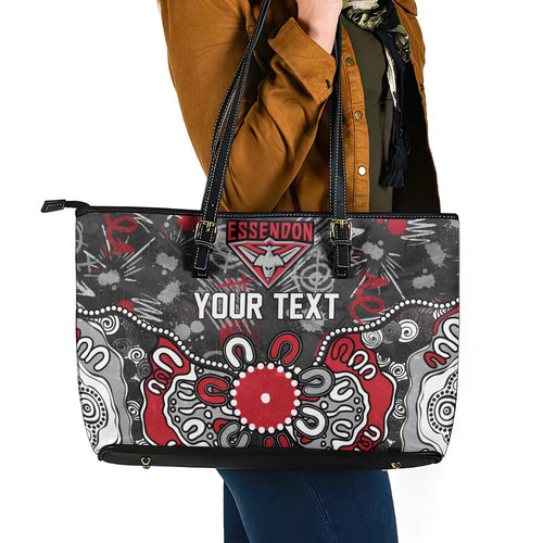 Personalized Essendon Bombers Leather Tote Bag Aboriginal Dot Painting Graffiti Style