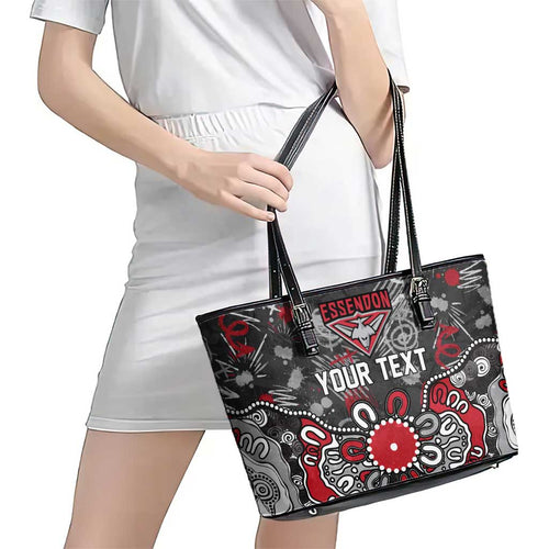 Personalized Essendon Bombers Leather Tote Bag Aboriginal Dot Painting Graffiti Style