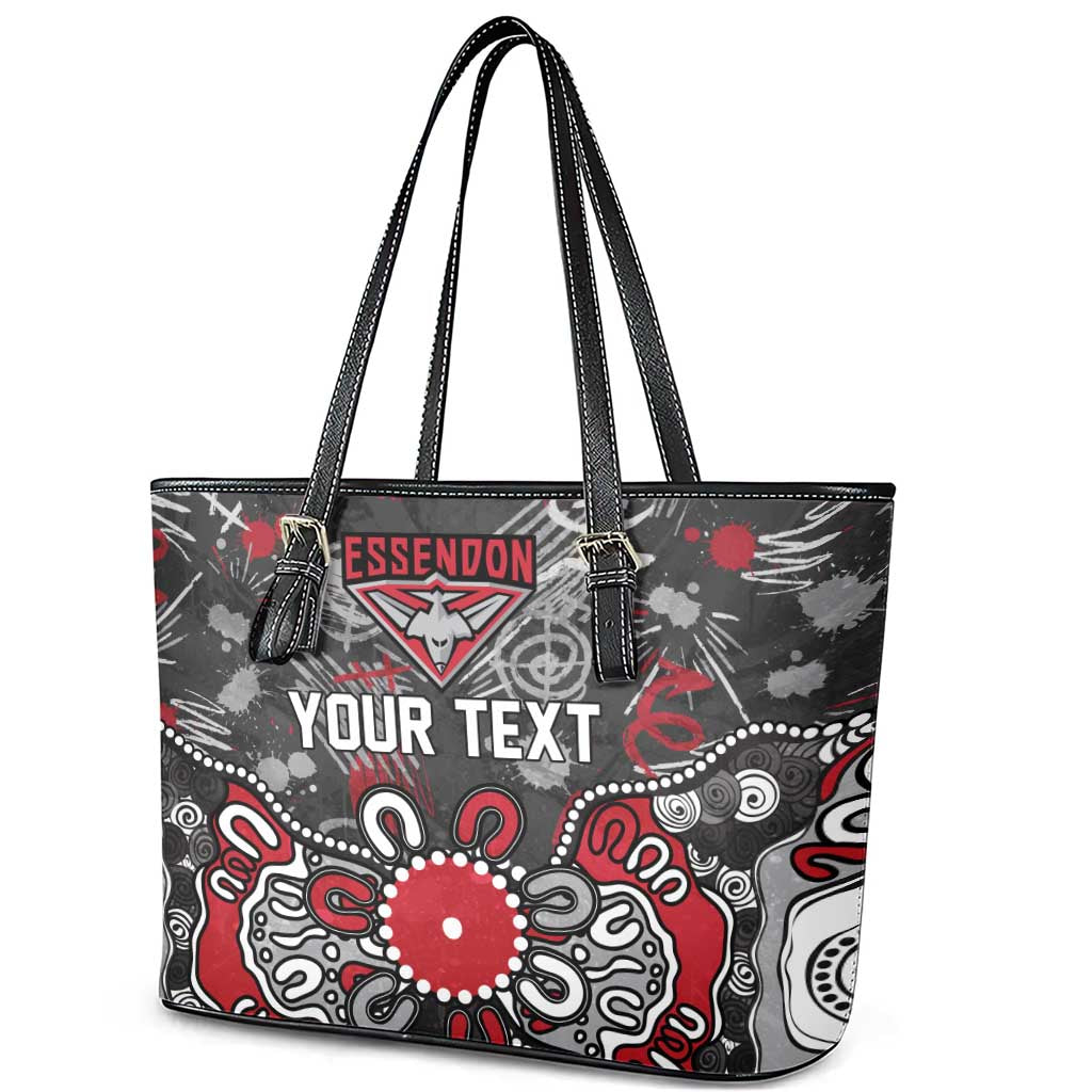 Personalized Essendon Bombers Leather Tote Bag Aboriginal Dot Painting Graffiti Style