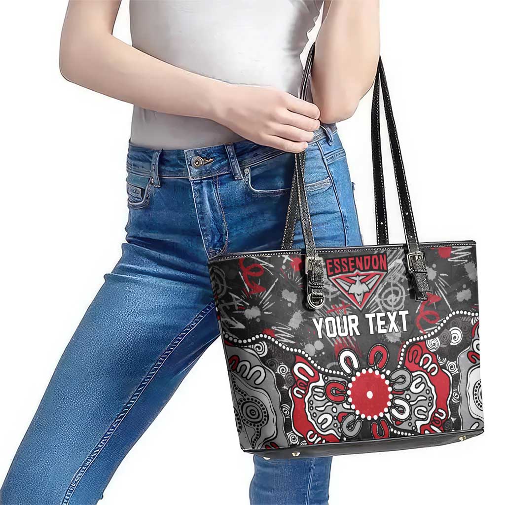 Personalized Essendon Bombers Leather Tote Bag Aboriginal Dot Painting Graffiti Style