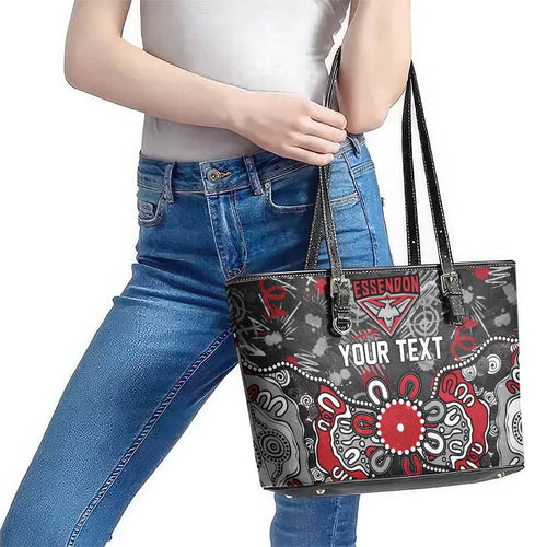 Personalized Essendon Bombers Leather Tote Bag Aboriginal Dot Painting Graffiti Style