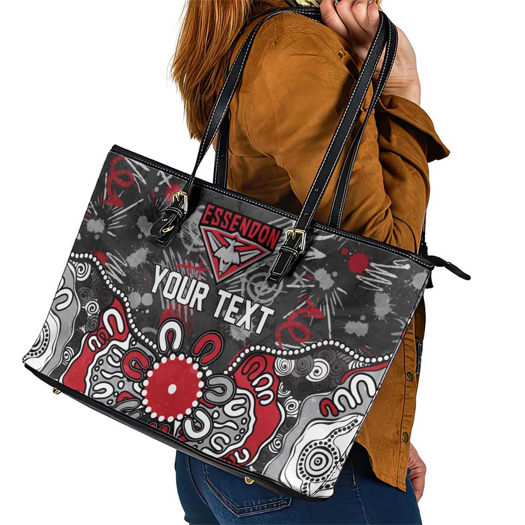 Personalized Essendon Bombers Leather Tote Bag Aboriginal Dot Painting Graffiti Style
