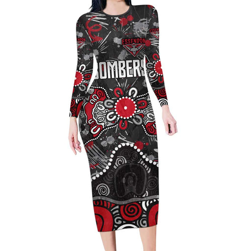 Personalized Essendon Bombers Long Sleeve Bodycon Dress Aboriginal Dot Painting Graffiti Style