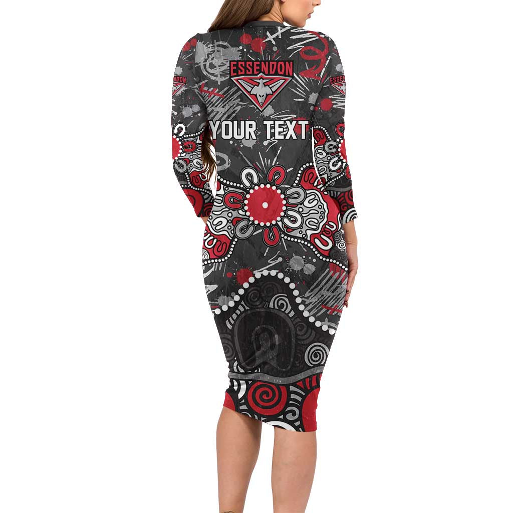 Personalized Essendon Bombers Long Sleeve Bodycon Dress Aboriginal Dot Painting Graffiti Style