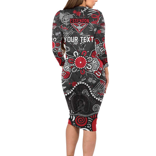 Personalized Essendon Bombers Long Sleeve Bodycon Dress Aboriginal Dot Painting Graffiti Style