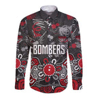 Personalized Essendon Bombers Long Sleeve Button Shirt Aboriginal Dot Painting Graffiti Style