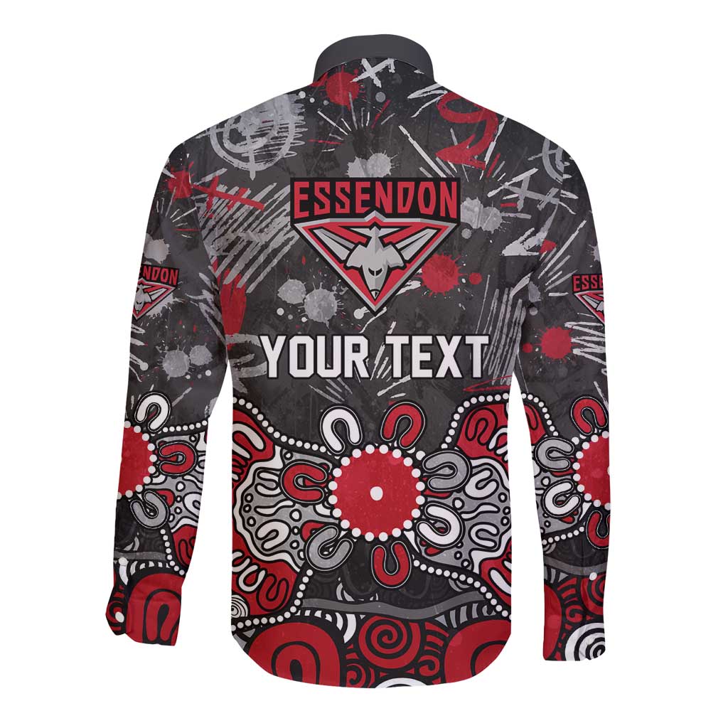 Personalized Essendon Bombers Long Sleeve Button Shirt Aboriginal Dot Painting Graffiti Style