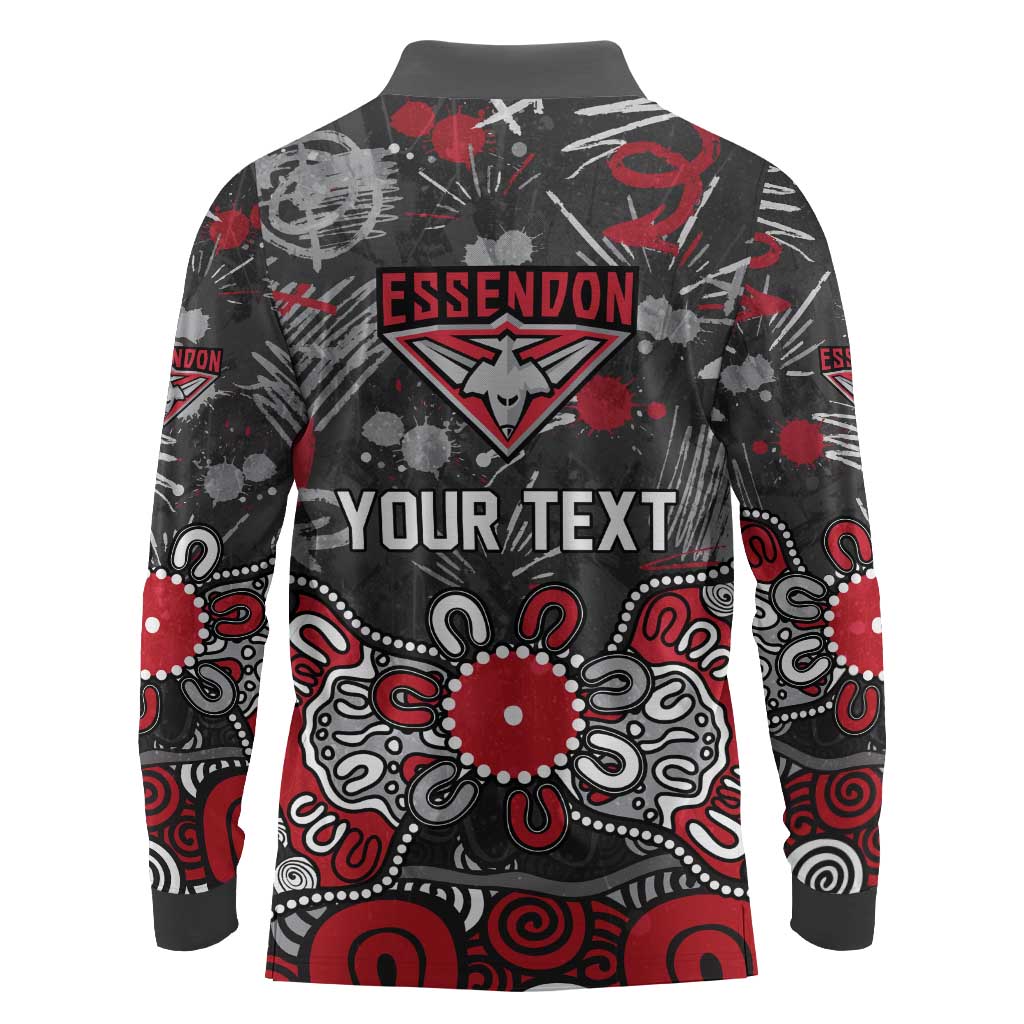 Personalized Essendon Bombers Long Sleeve Polo Shirt Aboriginal Dot Painting Graffiti Style