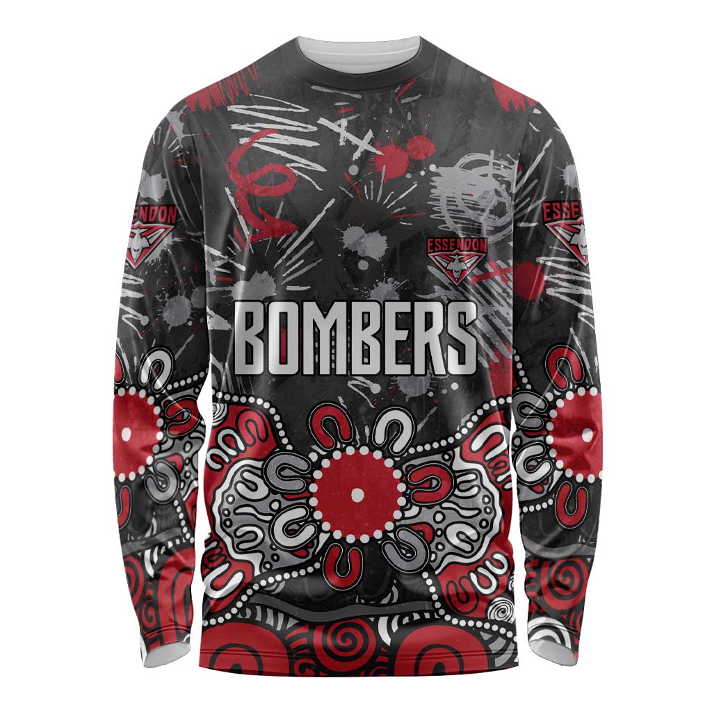 Personalized Essendon Bombers Long Sleeve Shirt Aboriginal Dot Painting Graffiti Style