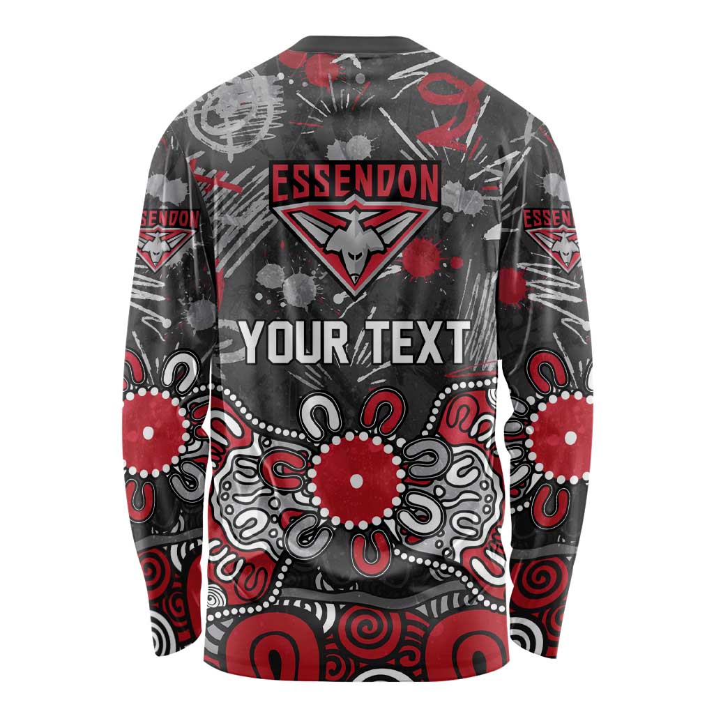 Personalized Essendon Bombers Long Sleeve Shirt Aboriginal Dot Painting Graffiti Style
